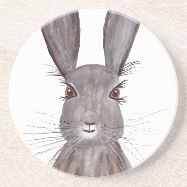 Hare watercolor rabbit art coaster (Front)