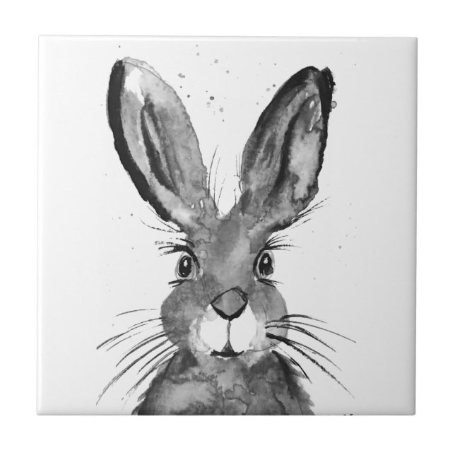 Hare watercolor rustic Kitchen rabbit animal Ceramic Tile (Front)