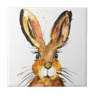 Hare watercolor rustic Kitchen rabbit animal Ceramic Tile