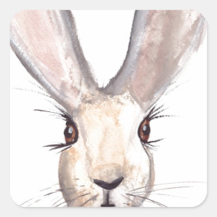 Hare watercolour rabbit cute baby shower nursery square sticker