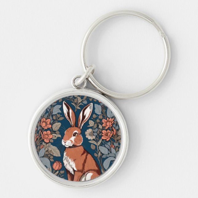 Hare William Morris Inspired Floral Key Ring (Front)