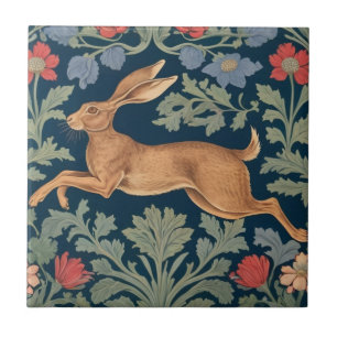Hare William Morris style Left Facing Floral Ceramic Tile