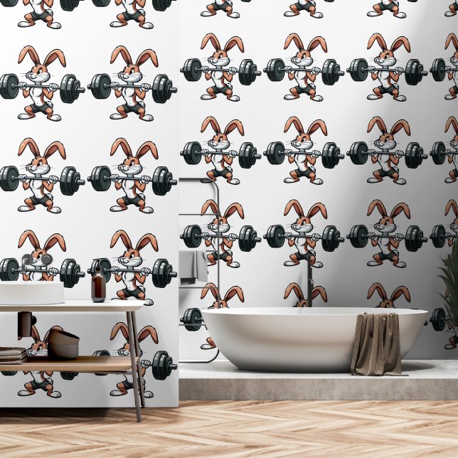 Hare with a barbell wallpaper (Bathroom)