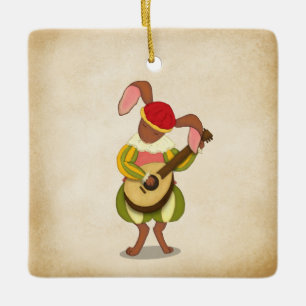 Hare with Lute & Six Rhythmic Modes Mediaeval Musi Ceramic Ornament