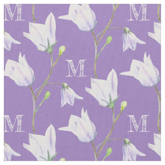 Harebell monogram purple blue fabric (Close Up)