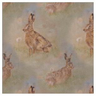 Hares and dandelions painting fabric