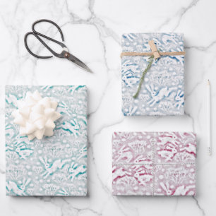 Hares Field Bunnies Rabbits Pattern White Snow Wrapping Paper Sheet