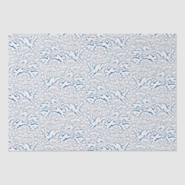 Hares Field Bunnies Rabbits Winter Pattern White Tissue Paper (Front)