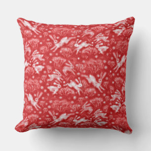 Hares Snow Field White Rabbits Winter Animals Red Cushion