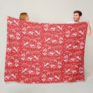 Hares Snow Field White Rabbits Winter Pattern Red Fleece Blanket