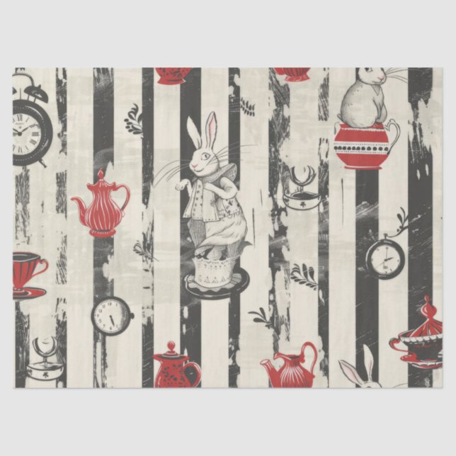Hares Teapots Clocks Alice in Wonderland Decoupage Tissue Paper (Front)