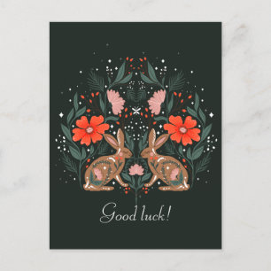 Hares with flowers and Nordic motives Postcard