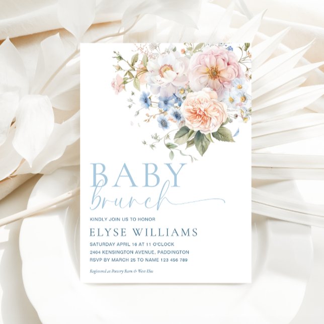 Hargrove Blue Floral Baby Brunch Baby Shower Invitation (Creator Uploaded)