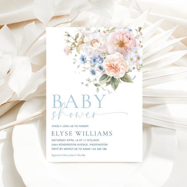Hargrove Blue Floral Baby Shower Invitation (Creator Uploaded)