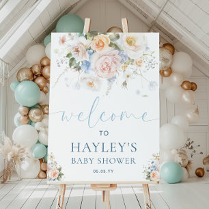 Hargrove Blue Floral Baby Shower Welcome Sign