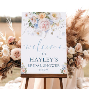 Hargrove Blue Floral Bridal Shower Welcome Sign