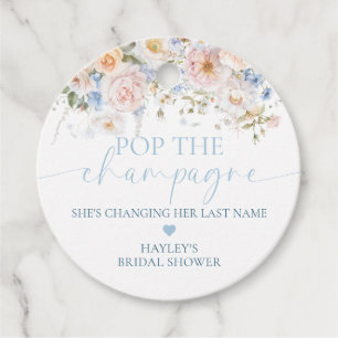 Hargrove Blue Floral Pop The Champagne Shower Favour Tags