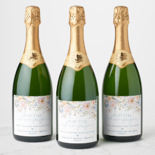 Hargrove Blue Floral Pop The Champagne Shower Sparkling Wine Label