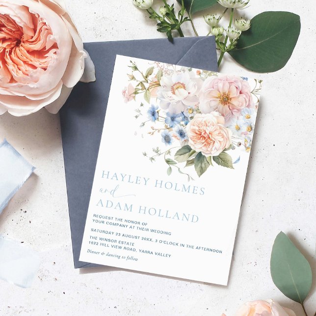 Hargrove Blue Floral Wedding Invitation (Creator Uploaded)