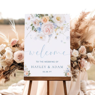 Hargrove Blue Floral Wedding Welcome Sign