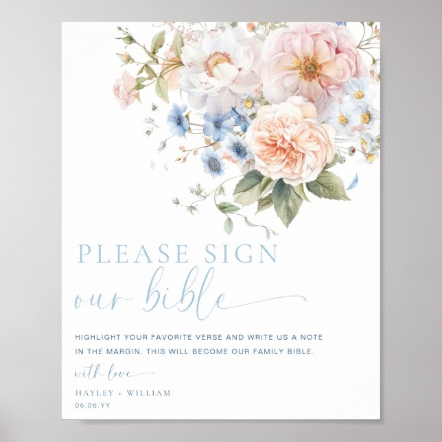 Hargrove Blue Sign Our Bible Wedding Guest Book (Front)