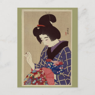 "Hari shigoto" (Sewing) by Itō Shinsui Postcard