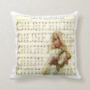 Hark hear the angels sing on vintage music sheets cushion