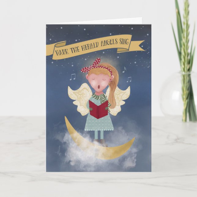 Hark the Herald Angels Sing Christmas Angel Card (Front)