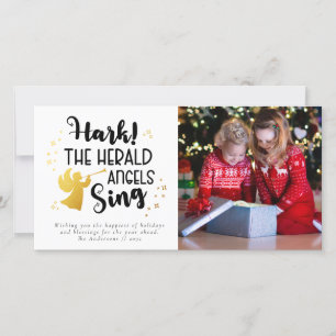 Hark the Herald Angels Sing Gold Foil Photo Holiday Card