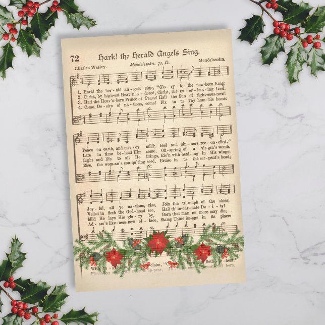 Hark the Herald Angels Sing Music Sheet Decoupage (Christmas Sheet Music for Decoupage)