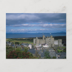 Harlech Castle and village, Gwynedd, northern Wale Postcard