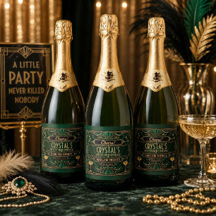 Harlem Nights Roaring 20s Emerald Green Art Deco Sparkling Wine Label