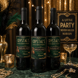 Harlem Nights Roaring 20s Emerald Green Art Deco Wine Label