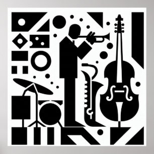 Harlem Renaissance Trumpet Musician Black & White Poster