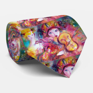 HARLEQUIN AND COLOMBINA CARNIVAL Watercolor  Tie