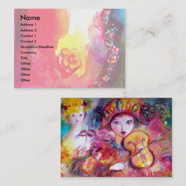 HARLEQUIN AND COLUMBINE Music,Decor,Theatre Artist Business Card (Front/Back)