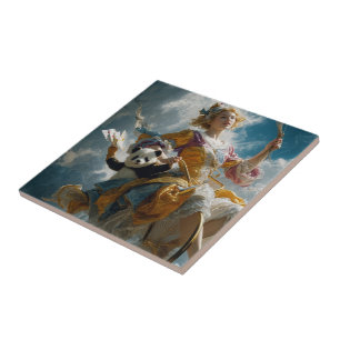 Harlequin and Little Panda: Between Dreams and Bal Ceramic Tile