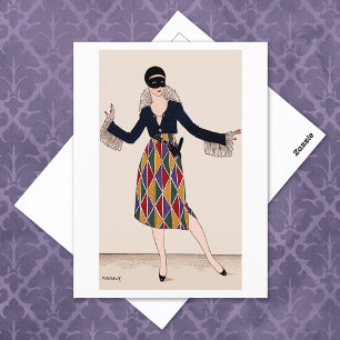 Harlequin Art Deco Fashion Fabius Lorenzi Postcard