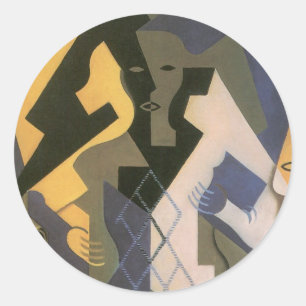 Harlequin at a Table by Juan Gris, Vintage Cubism Classic Round Sticker