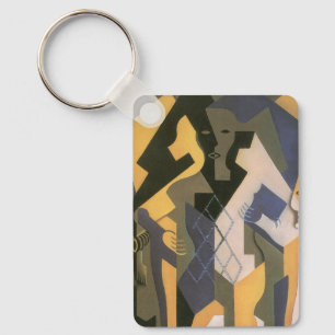 Harlequin at a Table by Juan Gris, Vintage Cubism Key Ring