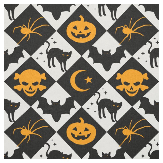 Harlequin Black and White Diamond Pattern Fabric (Swatch)