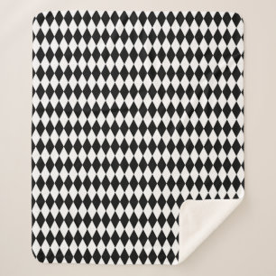 Harlequin Black and White Diamond Pattern Sherpa Blanket