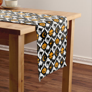 Harlequin Black and White Diamond Pattern Short Table Runner