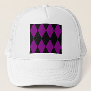 harlequin black purple trucker hat