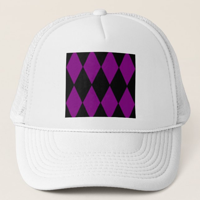 harlequin black purple trucker hat (Front)