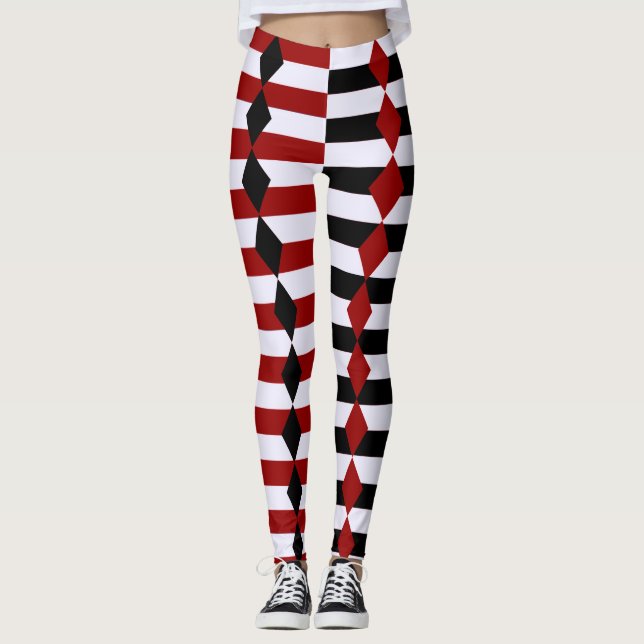 Harlequin Black White and Red Halloween Leggings (Front)