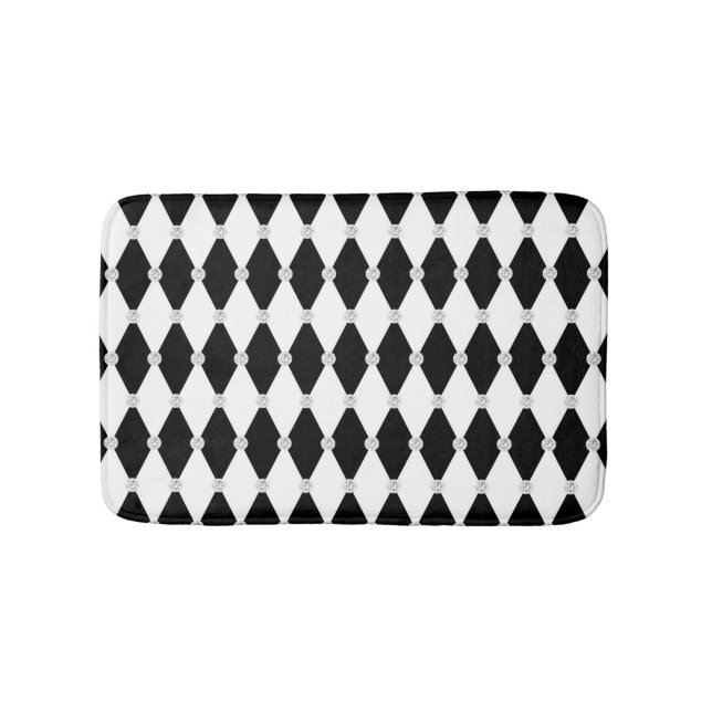 Harlequin Black White Rhombus Diamond Shape Bath Mat (Front)