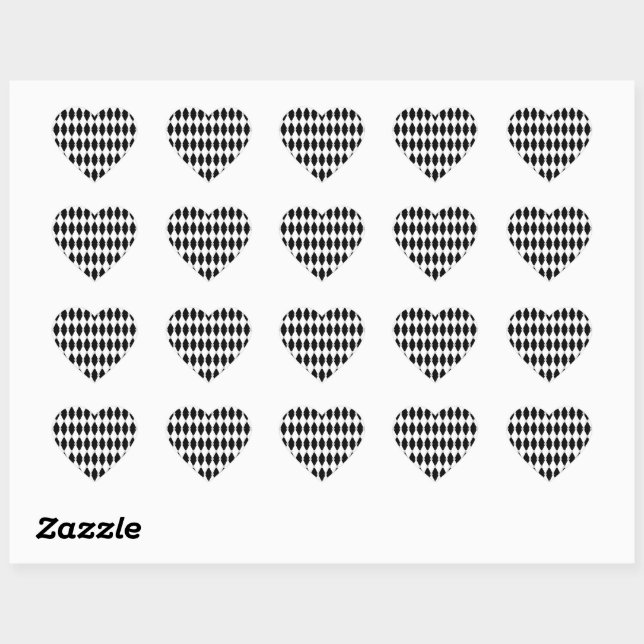 Harlequin Black White Rhombus Diamond Shape Heart Sticker (Sheet)