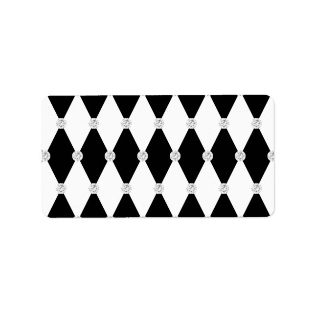 Harlequin Black White Rhombus Diamond Shape Label (Front)