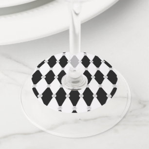 Harlequin Black White Rhombus Diamond Shape Wine Glass Tag